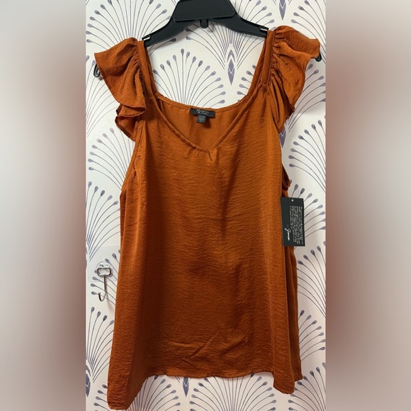 mckenzie & james Tops - Orange Ruffled Blouse with V-Neck